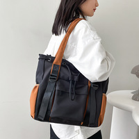 Sac d'école pour étudiant, grande capacité, bloc de couleur, fermeture éclair, trois bretelles, simple, sac à bandoulière décontracté pour le week-end, sac à main, sac de voyage
