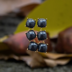 Fashion <b>Dangle</b> <b>Earrings</b> 316L Stainless Steel PVD Gold Plating Sustainable Resistant <b>Black</b> Stone Drop Design - Product Image 3