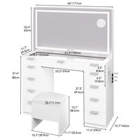 Ensemble de coiffeuse avec miroir LED, banc de rangement, table de toilette en bois avec 11 tiroirs, loupe de table moderne de 46 pouces