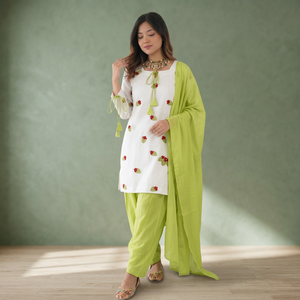 Traje Salwar Farshi para Mujer TENNECY, Algodón Camélico Sin Arrugas, Estilo Festivo para Bodas y Diwali - Product Image 1