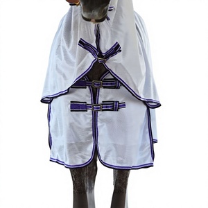 Manta Ligera de Malla para Caballo con Protección Grande para la Cola, para Verano y Exteriores, con Ribete Blanco, Rojo y Azul, Equipo Ecuestre - Product Image 4