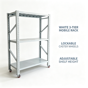 Heavy Gauge Steel 3 Shelf Dual Lock Casters Compact Basement Utility Steel <b>Storage</b> Rack With Casters Heavy Duty Mobile <b>Cart</b> - Product Image 6