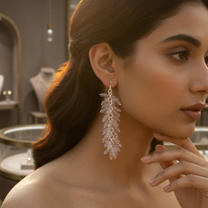 Boucles d'oreilles chandelier en argent 925 avec quartz rose et pampilles pour femme, bijoux romantiques en cristal pour mariage - Product Image 3