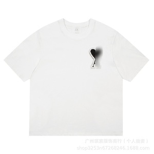 Camiseta de Verano de Algodón Puro de Alto Gramaje de Marca de Moda para Comercio Exterior Amy, Unisex, Estampada y Bordada, Cuello Redondo, Holgada - Product Image 3