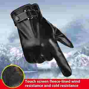 Gants pour hommes en peluche, épais, thermiques, imperméables, souples, en similicuir PU, avec écran tactile, pour l'extérieur, le vélo et l'hiver - Product Image 2