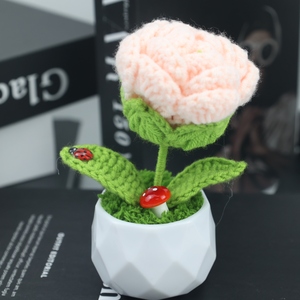 Maceta con Flor de Rosa Tejida a Crochet, Maceta Artificial de Lana, Adorno para el Hogar, Tamaño Mini, Natural, Día de San Valentín - Product Image 4