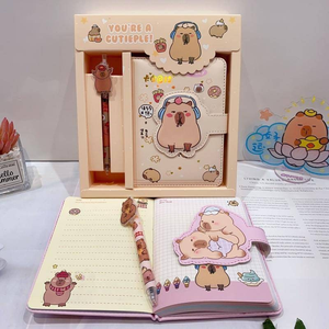 Juego de caja de regalo de bolígrafo Capybara, bolígrafo de Gel de dibujos animados para estudiantes, Bloc de notas, oficina, portátil, agenda, planificador, cuaderno, papelería, regalo - Product Image 4
