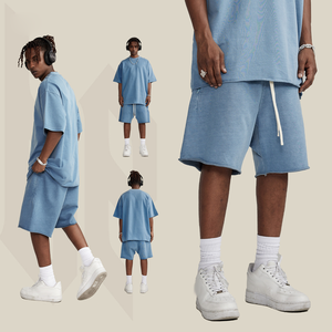 Pantalones Cortos Deportivos Transpirables Vintage para Hombre, Lavado Ácido Personalizado, 100% Algodón, Dobladillo sin Rematar, Pantalones Cortos de Felpa Francesa - Product Image 3
