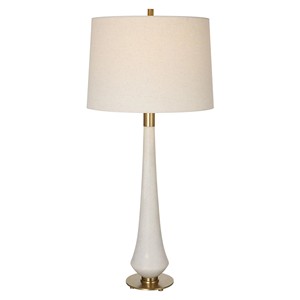 Blue Striped Tiered Ceramic Modern Table <b>Lamp</b> with White Linen Shade | Sleek Artisan Lighting for Hotel Guest Room & Living Area - Product Image 4