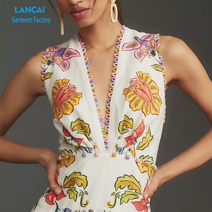 Abito lungo da donna personalizzato senza maniche con scollo a V grande motivo floreale per vacanze alla moda <span class=keywords><strong>abbigliamento</strong></span> Casual da ragazza - Product Image 3