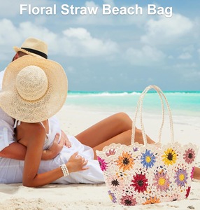 Borsa da donna con ricamo Boho a fiori in paglia borsa da spiaggia traforata a <span class=keywords><strong>tracolla</strong></span> lavorata all'<span class=keywords><strong>uncinetto</strong></span> - Product Image 5