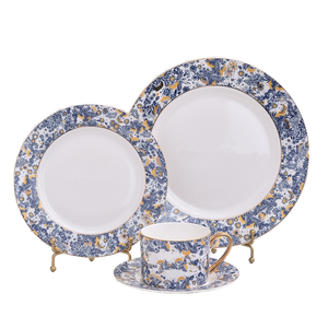 Luxury D Series Blue and White Pattern Bone China 4-Piece <b>Dinnerware</b> <b>Set</b> with Cup and Saucer - Product Image 2