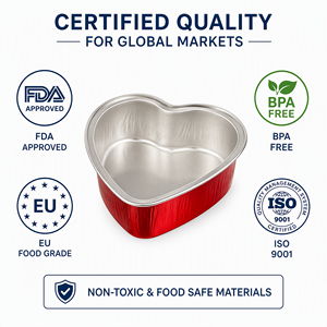 100 ml Kalp Şeklinde Alüminyum Tek Kullanımlık Paket Servis Kabı, Mikrodalgaya Uygun Gıda Sınıfı Pişirme Kalıbı, PET Plastik Kapaklı Kek Teslimat Kutusu - Product Image 4
