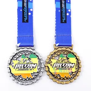 Unique Design Custom Logo 3d Antique Plated Gold Silver Bronze Bike Medal Bicycle Cycling Race Medal