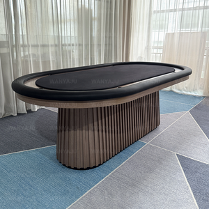 Mesa de Póker de Madera de Roble Macizo de Alta Calidad para Sala de Estar de Villa, Mesa de Ajedrez y Cartas con Cuero Negro y Portavasos de Acero - Product Image 3