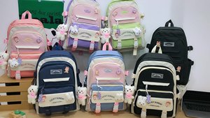 กระเป๋าเป้สำหรับเด็กผู้หญิง5ชิ้นใน1ชุดกระเป๋าเป้สะพายหลังสำหรับไปเรียนไปเที่ยวกระเป๋านักเรียนมัธยมต้นกระเป๋านักเรียนน่ารัก