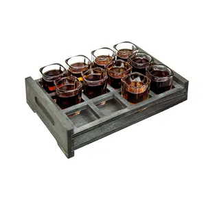 hot selling Glasses Bulk Serving Tray and Shot Glass Set of 6 Tequila Shot Glasses Wooden Holder shot glass serving tray