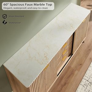 <span class=keywords><strong>Buffet</strong></span> moderne à 60 pouces avec portes coulissantes et 4 tiroirs, bar à café avec rangement, dessus en faux marbre pour salle à manger et salon - Product Image 4