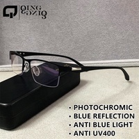 Lunettes Anti-Lumière Bleue Photochromiques Homme UV400 TR90 Métal Petit Rectangle Semi-Cerclées Antireflet Bleu Photochromique