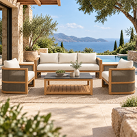 Ensemble de canapés de patio en aluminium finition teck de luxe avec table basse pour villa, hôtel et complexe hôtelier