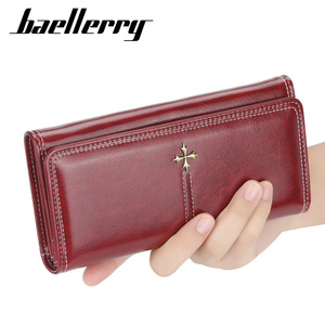 Portefeuille long pour femme Baellerry en cuir PU, multi-emplacements pour cartes, fermeture éclair, grande capacité, sac à main rétro, bordeaux - Product Image 1