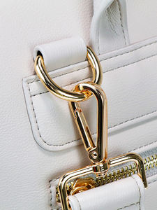 Sac à dos pour femme en cuir PU crème doux de style minimaliste français avec quincaillerie dorée et plusieurs poches pour le campus, les trajets quotidiens et les voyages - Product Image 5