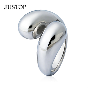 Bagues de cocktail géométriques JUSTOP en acier inoxydable plaqué rhodium, bijoux modernes pour femmes, pour les fêtes et le quotidien - Product Image 2