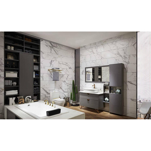 <span class=keywords><strong>Meuble</strong></span> de salle de bain gris italien avec grand rangement, <span class=keywords><strong>vasque</strong></span> de luxe pour hôtel avec miroir, facile à nettoyer, idéal pour villa de vacances - Product Image 1