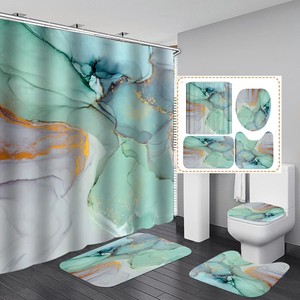 Juego de Cortinas de Ducha de Lujo con Lámina Dorada de Mármol, 4 Piezas, Cortina de Baño Impermeable de Poliéster, Impresión Personalizada, Decoración de Baño Moderna - Product Image 4