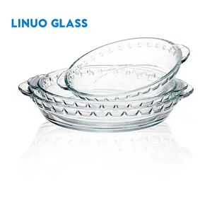 7",8",9" Heat Resistant High Borosilicate Glass Pie Dish Glass Pie Plate for Baking with Handles
