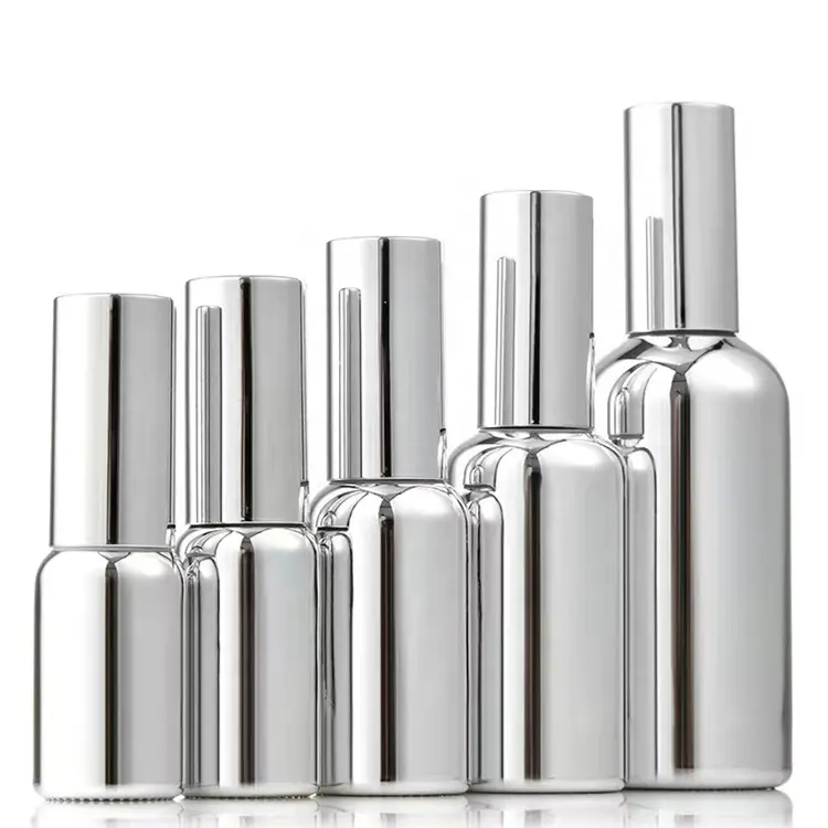 Luxe 15ml 20ml 30ml 50ml 100ml plaqué argent huile essentielle parfum pompe en verre vaporisateur compte-gouttes flacon