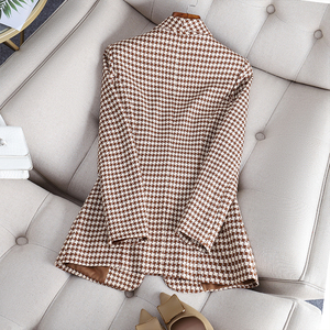 Cappotto da donna S-4XL autunno e inverno a maniche lunghe professionale piccolo completo Plaid formale Blazer con bottoni - Product Image 4