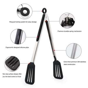 Pinces de cuisine en silicone personnalisées de qualité supérieure, pinces à barbecue en acier inoxydable, pinces à pâtes pour le camping - Product Image 4