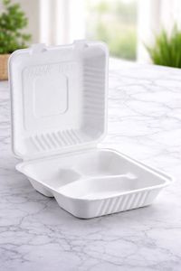 ถุงกระดาษแบกาสส์แบบ 3 ช่อง ProTakeOut [9 x 9 x 3 นิ้ว] แพ็ค 200 ชิ้น (100/2)  ภาชนะแบบมีฝาปิด ปราศจากสาร PFAS สีขาว ย่อยสลายได้ - Product Image 4