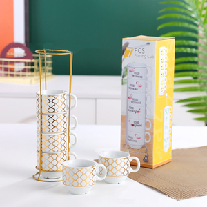 Vendita all'ingrosso porcellana impilata tazze di <span class=keywords><strong>caffè</strong></span> stampa personalizzata in ceramica tazze da tè piattino con supporto - Product Image 4