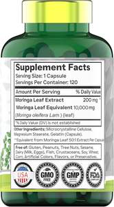 Cápsulas de Moringa OEM <span class=keywords><strong>10</strong></span>,000 mg |   Suplemento Superalimento de Extracto de Hojas Antioxidante de Alta Potencia, 120 Cápsulas para Adultos - Product Image 2