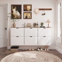 Meuble à chaussures minimaliste blanc flottant en MDF durable de 70,9 pouces, extra large, pour entrée, avec tiroirs rabattables