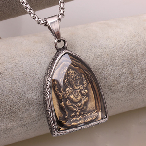 Stile religioso intagliato induismo collane amuleto copertura di vetro religione rilievo elefante Ganesha collana pendente per gli <span class=keywords><strong>uomini</strong></span> - Product Image 2