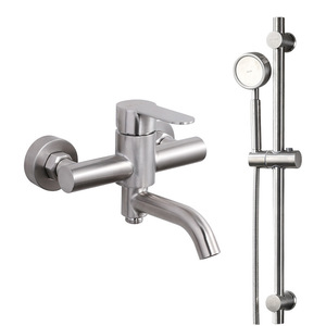 Baignoire murale <span class=keywords><strong>Robinet</strong></span> <span class=keywords><strong>d</strong></span>'<span class=keywords><strong>arrosage</strong></span> en satin Ensemble de bec rotatif Sus 304 Mélangeur de douche en acier inoxydable Salle de bain avec barre coulissante - Product Image 5