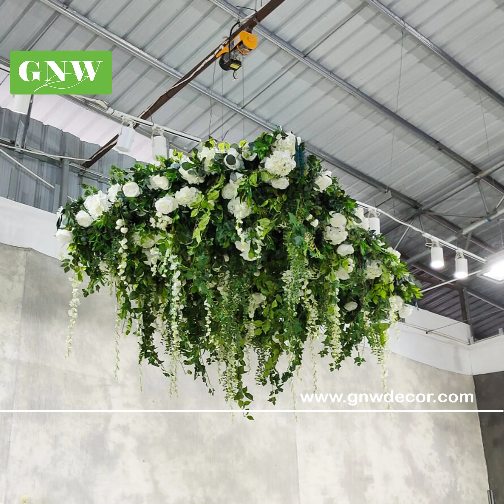 Artificial Flowers And Plants GNW High Quality Artificial Green Plants Hanging Ceiling Party Stage Flower Decoration