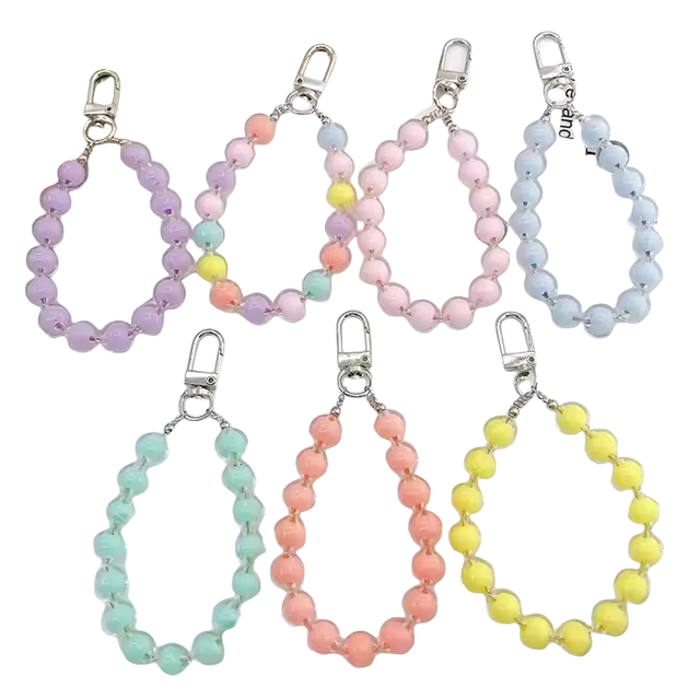 HOT Fashion Candy Color Round Acrylic Bead Keychain Bracelet Women Bag Cellphone Charm Birthday Gift