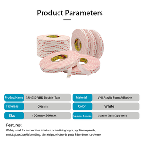 3M <span class=keywords><strong>VHB</strong></span> Doppelseitiges Klebeband 3M <span class=keywords><strong>4930</strong></span> Weißes Schaumstoff-Montageband Maßgeschnittene Rolle für Materialien mit Hoher Oberflächenergie - Product Image 5