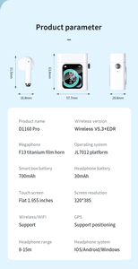 หูฟังไร้สาย D1160 Pro Tws หน้าจอสัมผัส 1.955 นิ้ว รองรับซิมการ์ด - Product Image 6