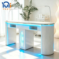 Table de manucure double poste YOUYI en bois avec plateau en quartz et aspirateur de poussière, ensemble chaise de salon de beauté