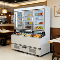 Vitrine Réfrigérée Commerciale à Double Température avec Congélateur Profond, Dégivrage par Air, Porte Vitrée, Réfrigérateur à Boissons et Congélateur Ouvert