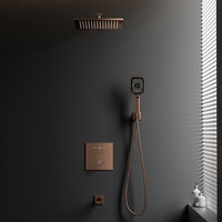Ensemble de douche de luxe en laiton doré avec robinets thermostatiques, modèle à bouton-poussoir, double poignée, mitigeur chaud/froid, douchettes pluie et massage