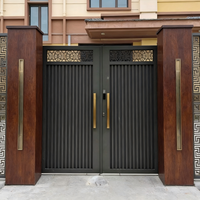 Nouvelle porte double en alliage d'aluminium de luxe chinoise avec motif rétro noir mat, serrure intelligente automatique, porte de cour de villa, porte de cour