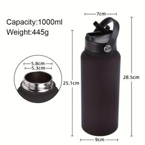 40 oz Insulated Sports Water <b>Bottle</b> Straw <b>Stainless</b> <b>Steel</b> 3 Lids (Straw Cap Water Cap Handle Cap) Double Travel Army Green - Product Image 2
