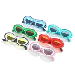 New Trendy Cross Border Oval Sunglasses Personality Y2K Small Concave Shape Thick Lip Sun glasses