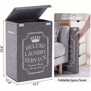 Customizable 72L Tall Linen Fabric Collapsible Laundry <b>Hamper</b> Foldable Bin Lid Handle <b>Large</b> Capacity Dirty Laundry Storage Bin - Product Image 2